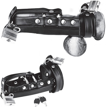 BlueLine C&B Gimp Cock Locking Chastity Sheath With Double Metal Cock Ring, черная