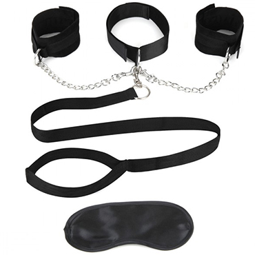 Lux Fetish Collar Cuffs And Leash Set, черный - фото, отзывы