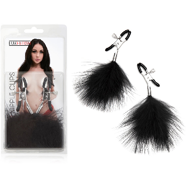 Lux Fetish Feather Nipple Clamps, черные, Зажимы для сосков с нежными перьями