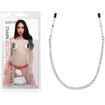 Lux Fetish Adjustable Tweezer Nipple Clips With Chain, серебристые
