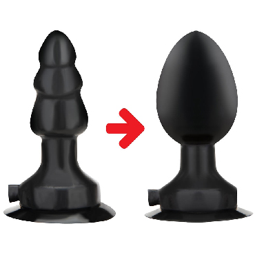 Lux Fetish Inflatable Vibrating Butt Plug With Suction Base, черная - Надувная вибрирующая пробка с присоской, на пульте ДУ - купить в секс шопе