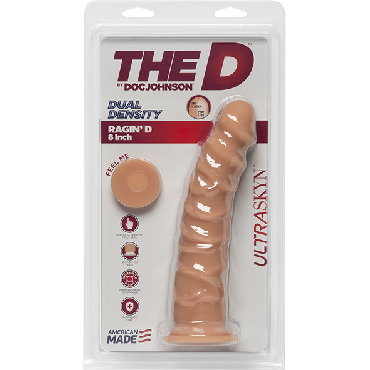Doc Johnson The D Ragin’ D Ultraskyn, телесный - Дилдо с выпуклыми текстурированными венами - купить в секс шопе