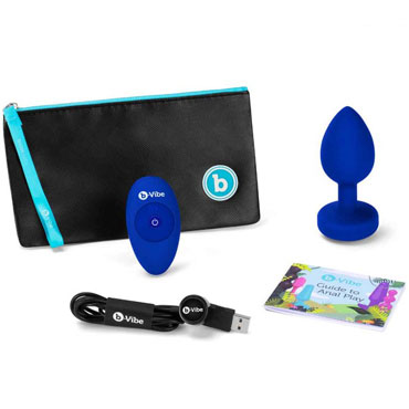 b-Vibe Vibrating Jewel Plug L/XL, синий сапфир, Анальная ювелирка с вибрацией