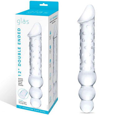 Glas 12" Double Ended Dildo, прозрачный, Двусторонний анально-вагинальный стимулятор