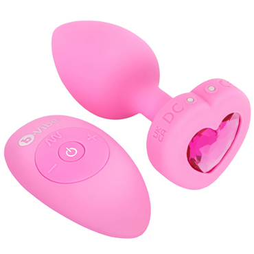 Анальный розовый плаг VIBRATING HEART SHAPE JEWEL PLUG - фото, отзывы