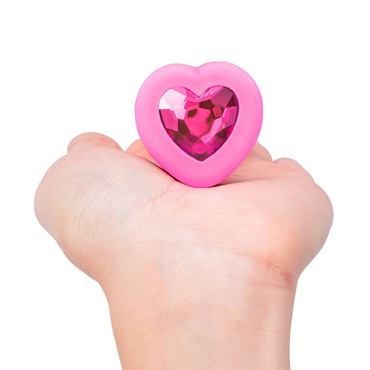 Анальный розовый плаг VIBRATING HEART SHAPE JEWEL PLUG, Пробка с вибрацией и кристаллом-сердцем в основании и другие товары B-Vibe с фото