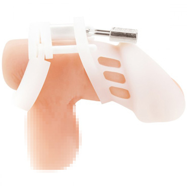 BlueLine Silicone Chastity Cage, белая - Силиконовая клетка целомудрия для члена с замком - купить в секс шопе
