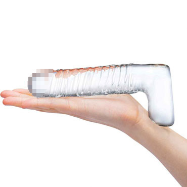Glas 8" Realistic Ribbed Dildo, прозрачный, Ребристый фаллоимитатор с мошонкой и другие товары Glas с фото