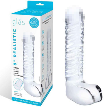 Glas 8" Realistic Ribbed Dildo, прозрачный