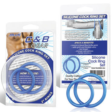 Blue Line Silicone Cock Ring Set, голубой