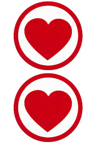 Shots Toys Nipple Sticker Round Hearts, красные, Пэстисы в форме сердца в кругу