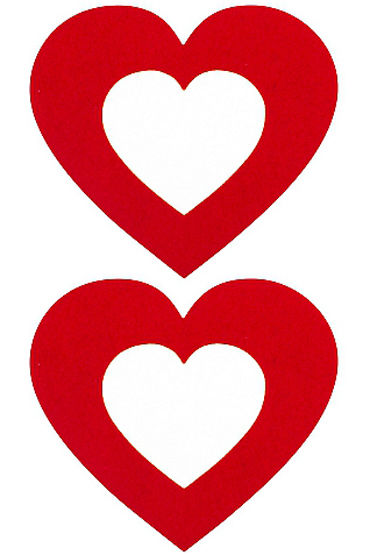 Shots Toys Nipple Sticker Open Hearts, красные, Пэстисы в форме сердечек, с отверстиями для сосков