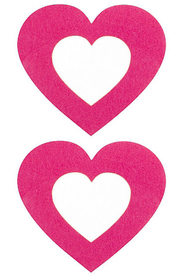 Shots Toys Nipple Sticker Open Hearts, розовые, Пэстисы в форме сердечек, с отверстиями для сосков
