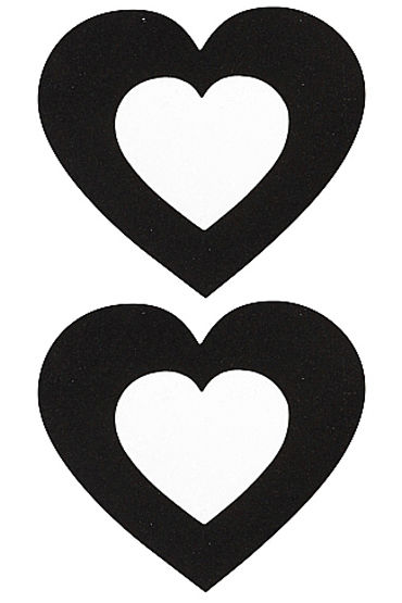 Shots Toys Nipple Sticker Open Hearts, черные, Пэстисы в форме сердечек, с отверстиями для сосков