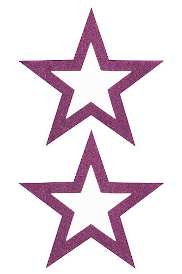 Shots Toys Nipple Sticker Open Stars, фиолетовый, Пэстисы в форме звездочек, с отверстиями для сосков