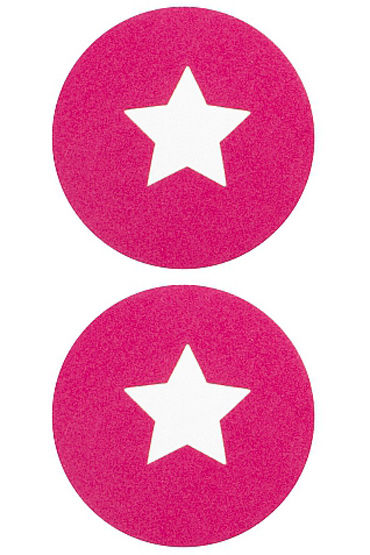 Shots Toys Nipple Sticker Round Open Stars, розовые, Пэстисы в форме кругов, с отверстиями в форме звездочек