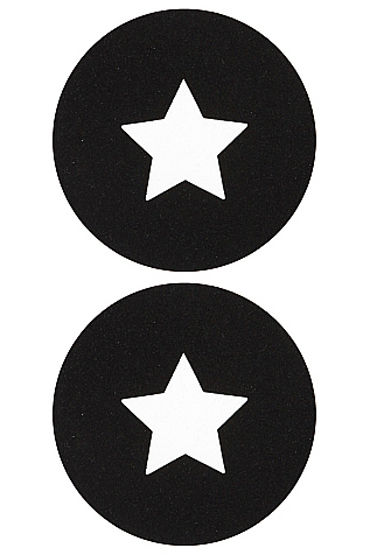 Shots Toys Nipple Sticker Round Open Stars, черные, Пэстисы в форме кругов, с отверстиями в форме звездочек