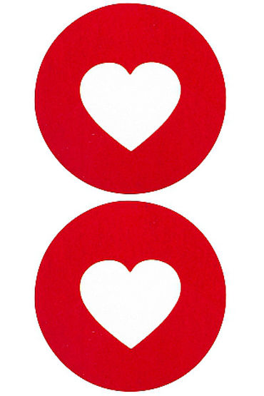 Shots Toys Nipple Sticker Round Open Hearts, красные, Пэстисы в форме кругов, с отверстиями в форме сердечек