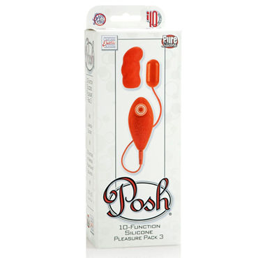 California Exotic Posh 10-Function Silicone Pleasure Packs, оранжевое - Виброяйцо с насадкой - купить в секс шопе