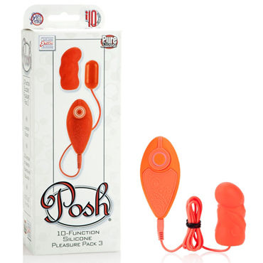 California Exotic Posh 10-Function Silicone Pleasure Packs, оранжевое, Виброяйцо с насадкой