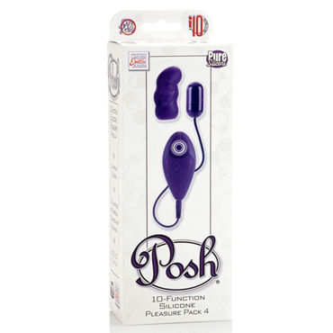 California Exotic Posh 10-Function Silicone Pleasure Packs, фиолетовое - Виброяйцо с насадкой - купить в секс шопе