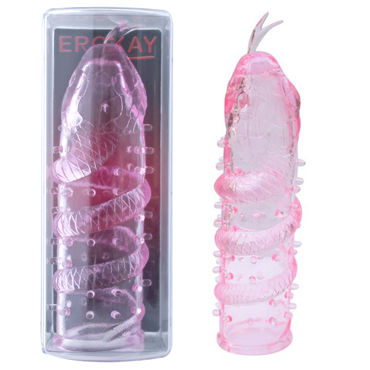 Erokay Cobra, розовая, Насадка на пенис с рельефной поверхностью