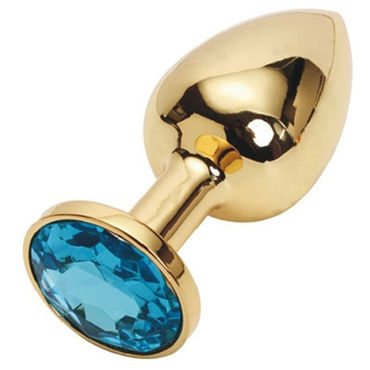 Luxurious Tail Анальная пробка, золотая, С голубым кристаллом