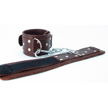 BDSM Арсенал кожаные наручники на липучках, коричневые - фото, отзывы