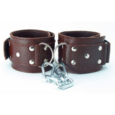 BDSM Арсенал кожаные наручники на липучках, коричневые - Регулируются по размеру - купить в секс шопе
