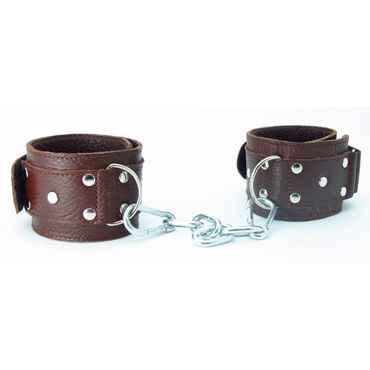 BDSM Арсенал кожаные наручники на липучках, коричневые