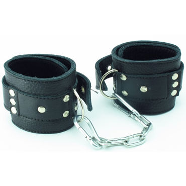 BDSM Арсенал кожаные наручники на липучках, черные