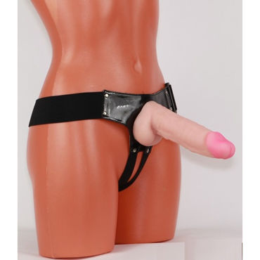 BDSM Арсенал трусики для насадок среднего размера, лаковые черные - На регулируемом поясе - купить в секс шопе