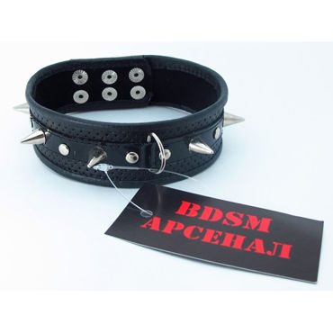 BDSM Арсенал ошейник с кольцом для поводка, черный - фото, отзывы