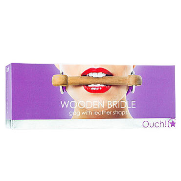 Ouch! Wooden Bridle, с фиолетовым ремешком - Кляп в форме палочки - купить в секс шопе