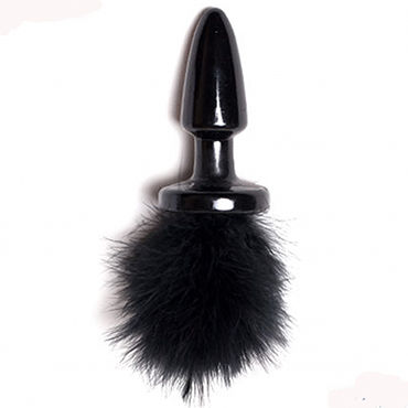Luxurious Tail Black Bunny, 3,5 см, Анальная пробка с черным хвостиком