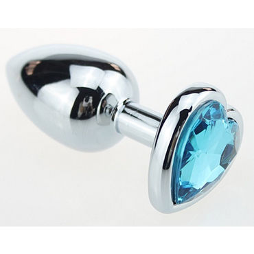 Luxurious Tail анальная пробка, серебристая, С голубым кристаллом в форме сердца