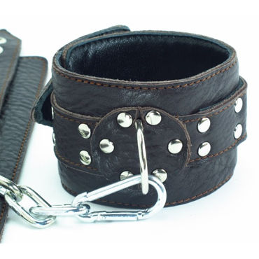 BDSM Арсенал наручники с заклепками кожаные, черные - На регулируемых ремешках - купить в секс шопе