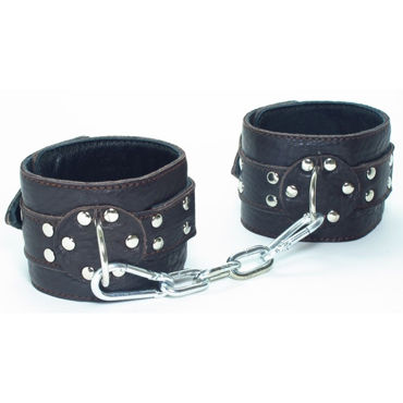 BDSM Арсенал наручники с заклепками кожаные, черные, На регулируемых ремешках