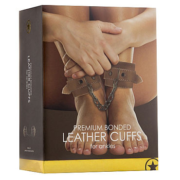 Ouch! Leather Ankle Cuffs, коричневые - Кожаные поножи - купить в секс шопе