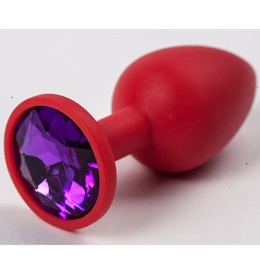Luxurious Tail Силиконовая анальная пробка 7 см, красная, С фиолетовым стразом 
