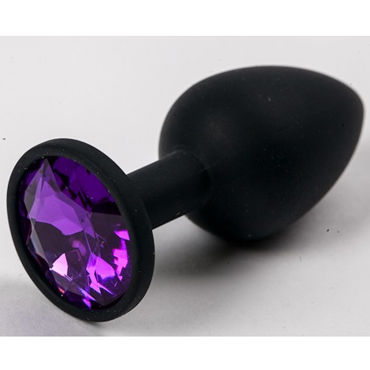 Luxurious Tail Силиконовая анальная пробка 7 см, черная, С фиолетовым стразом 