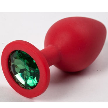 Luxurious Tail Анальная пробка с зеленым стразом 8 см, красная, Силиконовая