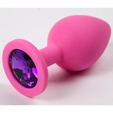 Luxurious Tail Анальная пробка с фиолетовым стразом 8 см, розовая, Силиконовая