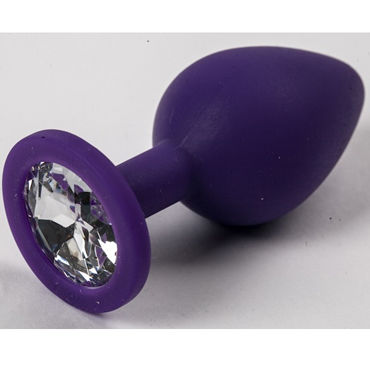Luxurious Tail Анальная пробка с прозрачным стразом 8 см, фиолетовая, Силиконовая