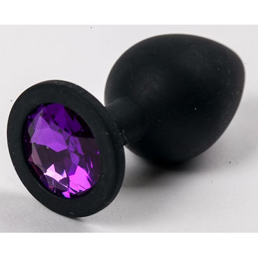 Luxurious Tail Анальная пробка с фиолетовым стразом 8 см, черная, Силиконовая