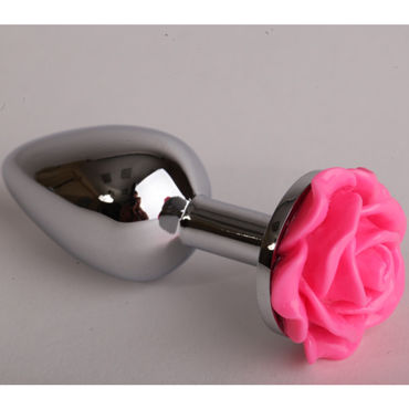 Luxurious Tail Анальная пробка, серебристая, Малая, с розовой розой