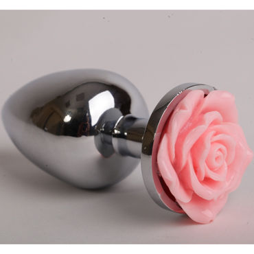 Luxurious Tail Анальная пробка, серебристая, Малая, с светло-розовой розой