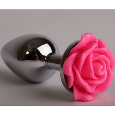 Luxurious Tail Анальная пробка, серебристая, Средняя, с розовой розой