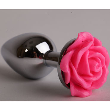 Luxurious Tail Анальная пробка, серебристая, Большая, с розовой розой