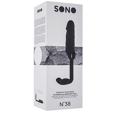 Shots Toys Sono Stretchy Penis Extension and Plug №38, черная - Насадка на пенис с анальной втулкой - купить в секс шопе